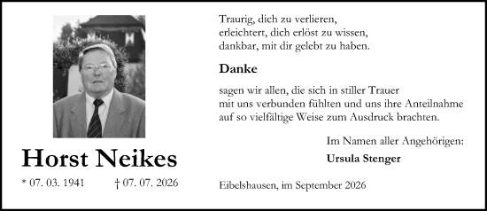 Traueranzeige von Horst Neikes von Dill Block