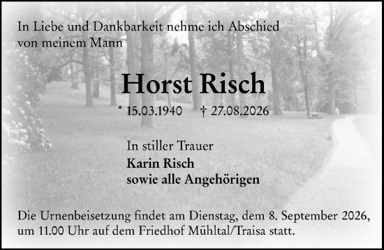 Traueranzeige von Horst Risch von Darmstädter Echo