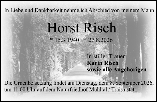 Traueranzeige von Horst Risch von Darmstädter Echo