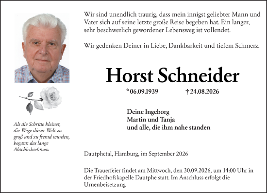Traueranzeige von Horst Schneider von Hinterländer Anzeiger