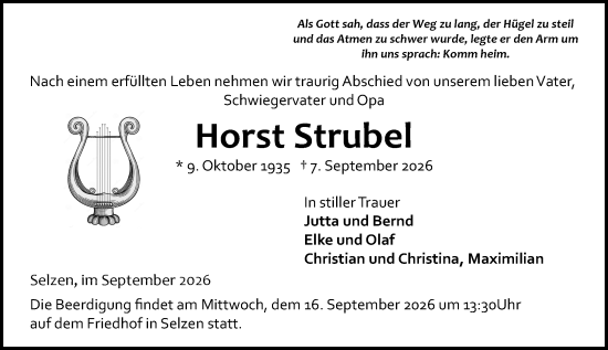 Traueranzeige von Horst Strubel von Allgemeine Zeitung Mainz