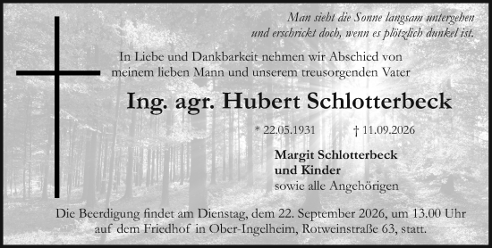 Traueranzeige von Hubert Schlotterbeck von Allgemeine Zeitung Rheinhessen-Nahe