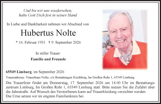Traueranzeige von Hubertus Nolte von Nassauische Neue Presse