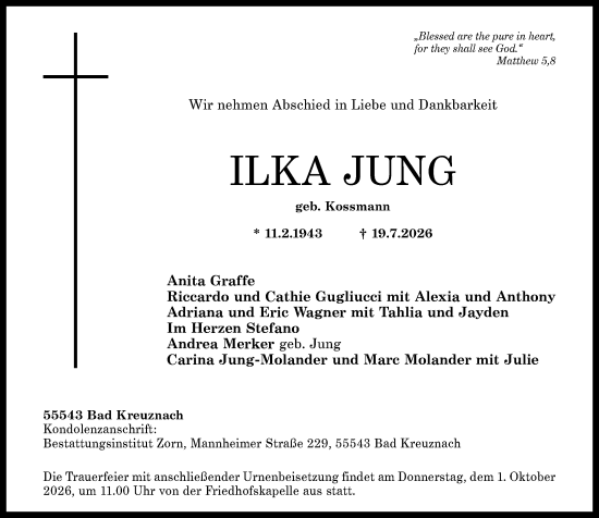Traueranzeige von Ilka Jung von Allgemeine Zeitung Rheinhessen-Nahe