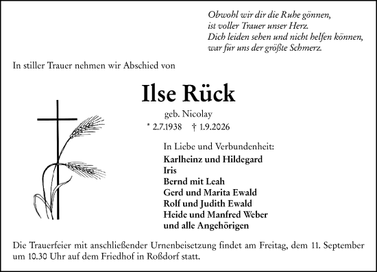 Traueranzeige von Ilse Rück von Darmstädter Echo