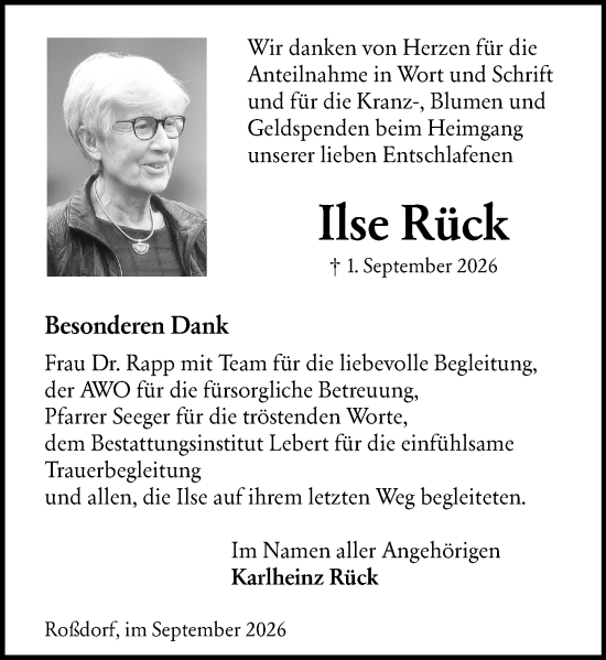 Traueranzeige von Ilse Rück von Darmstädter Echo