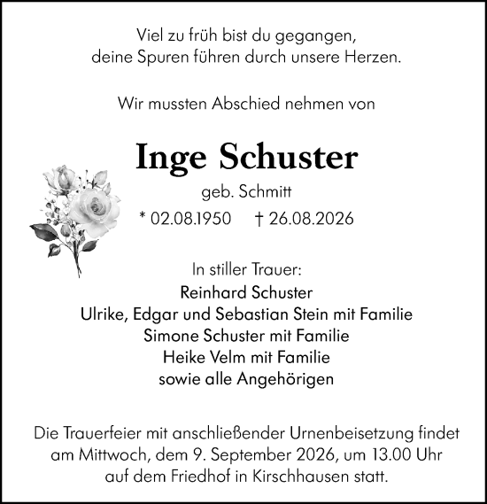 Traueranzeige von Inge Schuster von Starkenburger Echo