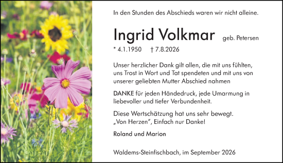 Traueranzeige von Ingrid Volkmar von Camberger Anzeiger