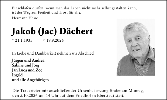 Traueranzeige von Jakob Dächert von Darmstädter Echo
