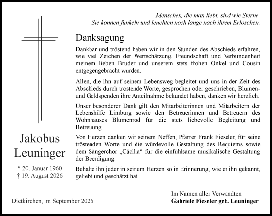 Traueranzeige von Jakobus Leuninger von Nassauische Neue Presse