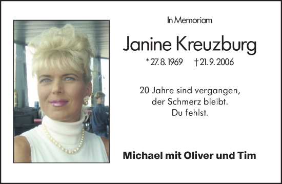 Traueranzeige von Janine Kreuzburg von Hochheimer Zeitung
