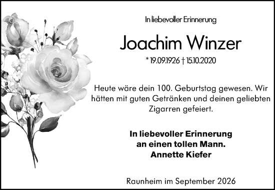 Traueranzeige von Joachim Winzer von Rüsselsheimer Echo