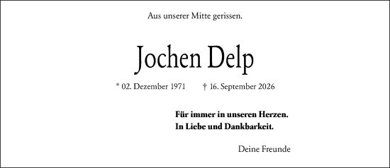 Traueranzeige von Jochen Delp von Darmstädter Echo