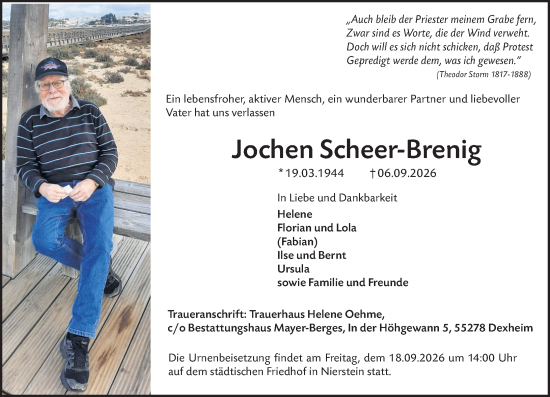 Traueranzeige von Jochen Scheer-Brenig von Rüsselsheimer Echo