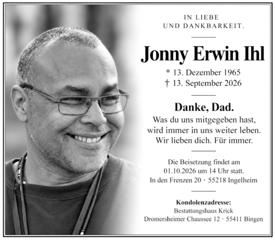 Traueranzeige von Jonny Erwin lhl von Allgemeine Zeitung Mainz