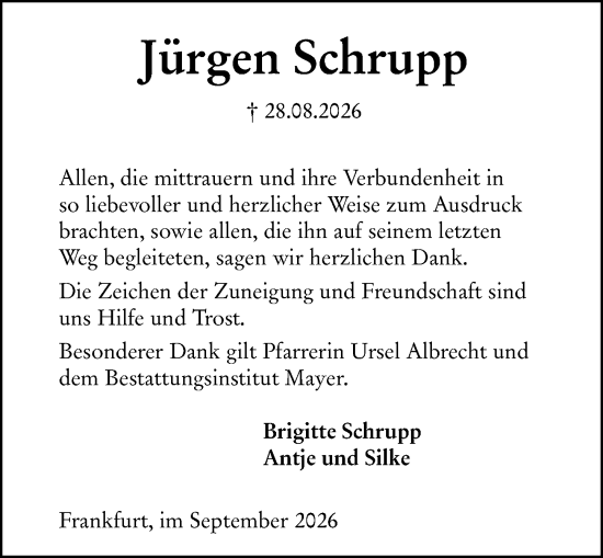 Traueranzeige von Jürgen Schrupp von Weilburger Tageblatt