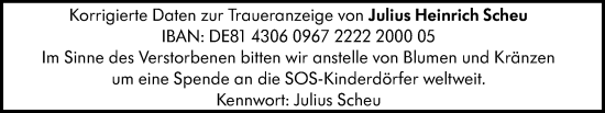 Traueranzeige von Julius Heinrich Scheu von Allgemeine Zeitung Alzey