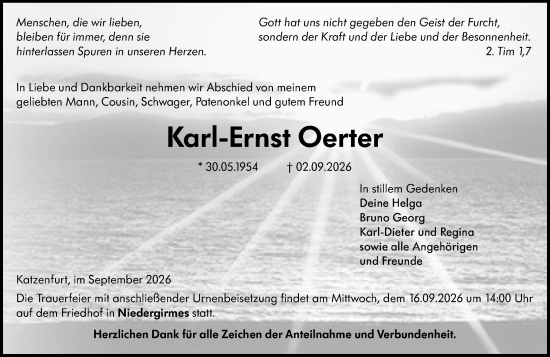 Traueranzeige von Karl-Ernst Oerter von Wetzlarer Neue Zeitung