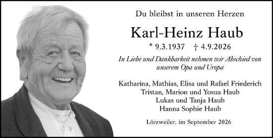 Traueranzeige von Karl-Heinz Haub von Allgemeine Zeitung Mainz