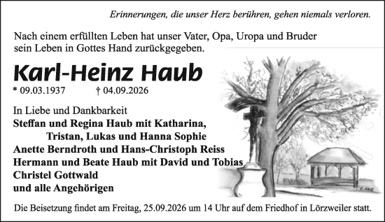 Traueranzeige von Karl-Heinz Haub von Allgemeine Zeitung Mainz