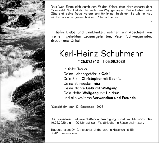 Traueranzeige von Karl-Heinz Schuhmann von Rüsselsheimer Echo