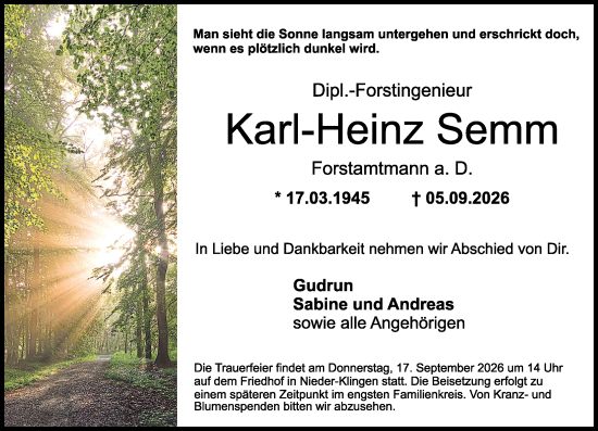 Traueranzeige von Karl-Heinz Semm von Darmstädter Echo