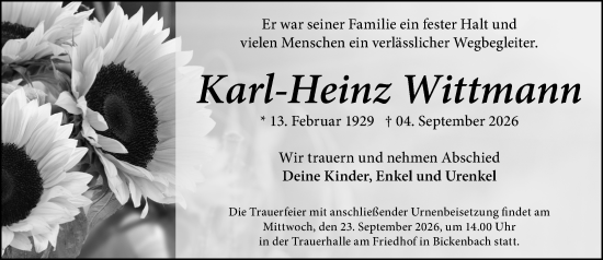 Traueranzeige von Karl-Heinz Wittmann von Darmstädter Echo