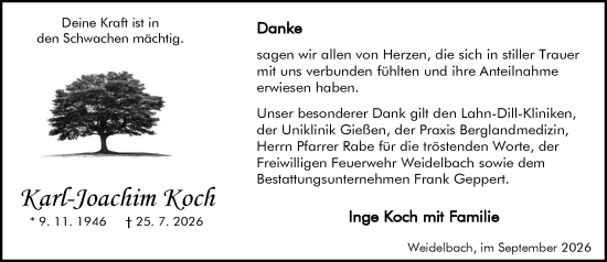 Traueranzeige von Karl-Joachim Koch von Dill Block