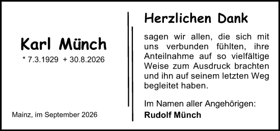Traueranzeige von Karl Münch von Allgemeine Zeitung Mainz
