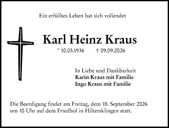 Traueranzeige von Karl Heinz Kraus von Odenwälder Echo