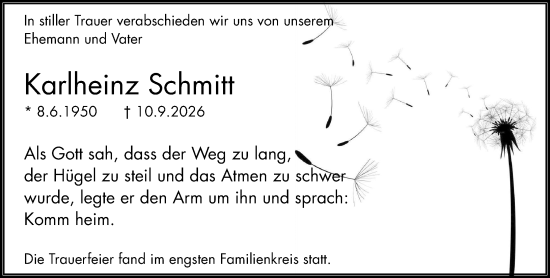 Traueranzeige von Karlheinz Schmitt von Camberger Anzeiger