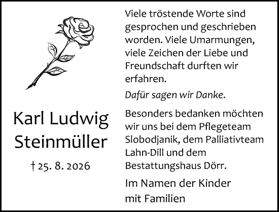 Traueranzeige von Karl Ludwig Steinmüller von Wetzlarer Neue Zeitung