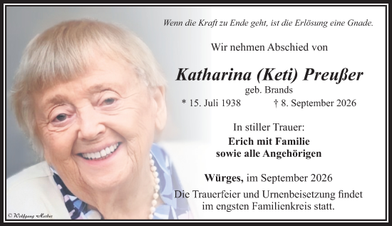 Traueranzeige von Katharina Preußer von Camberger Anzeiger