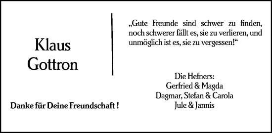 Traueranzeige von Klaus Gottron von Allgemeine Zeitung Mainz