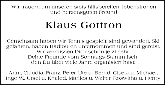 Traueranzeige von Klaus Gottron von Allgemeine Zeitung Mainz