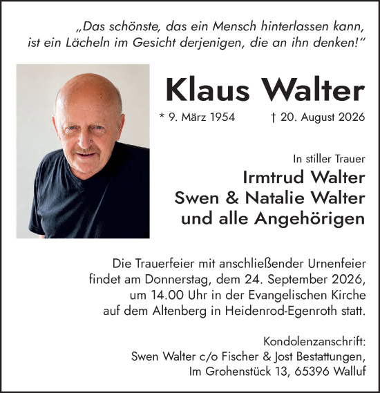Traueranzeige von Klaus Walter von Idsteiner Land/Untertaunus