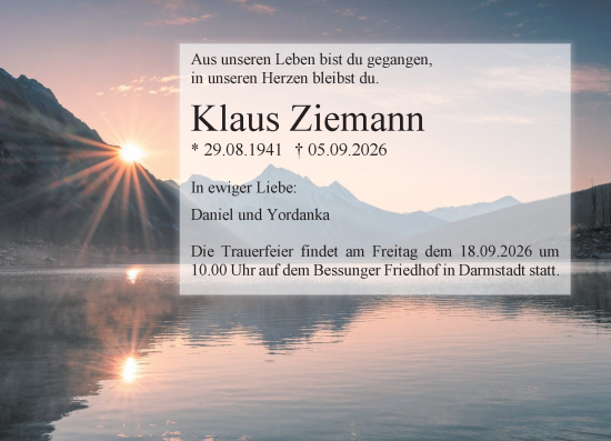 Traueranzeige von Klaus Ziemann von Darmstädter Echo