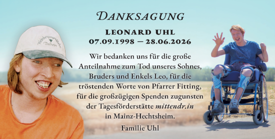 Traueranzeige von Leonard Uhl von Allgemeine Zeitung Mainz