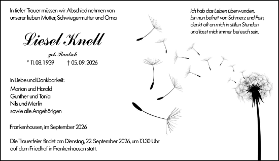 Traueranzeige von Liesel Knell von Darmstädter Echo