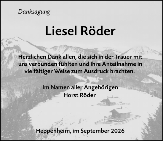 Traueranzeige von Liesel Röder von Starkenburger Echo