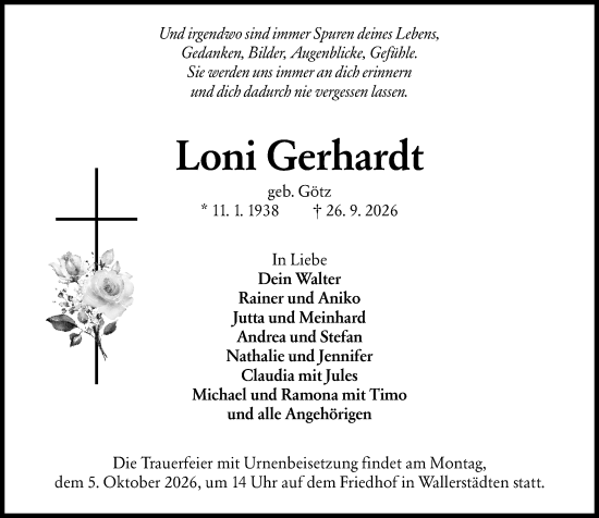Traueranzeige von Loni Gerhardt von Groß-Gerauer Echo