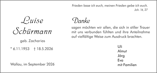 Traueranzeige von Luise Schürmann von Hinterländer Anzeiger