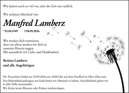 Traueranzeige von Manfred Lamberz von Allgemeine Zeitung Mainz