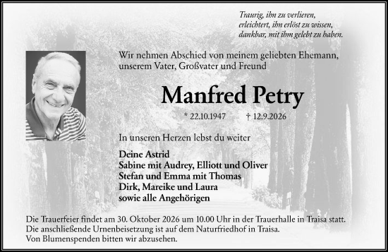 Traueranzeige von Manfred Petry von Darmstädter Echo