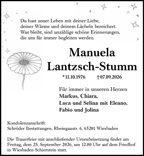 Traueranzeige von Manuela Lantzsch-Stumm von Wiesbadener Kurier