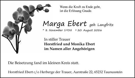 Traueranzeige von Marga Ebert von Wiesbadener Kurier