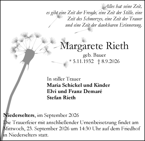 Traueranzeige von Margarete Rieth von Camberger Anzeiger