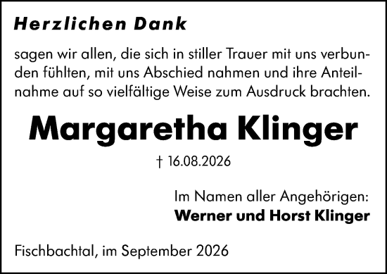 Traueranzeige von Margaretha Klinger von Darmstädter Echo