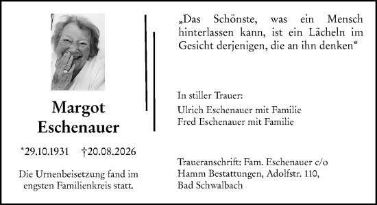 Traueranzeige von Margot Eschenauer von Rheingau-Taunus-Kreis Wochenblatt