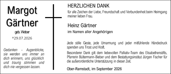 Traueranzeige von Margot Gärtner von Darmstädter Echo